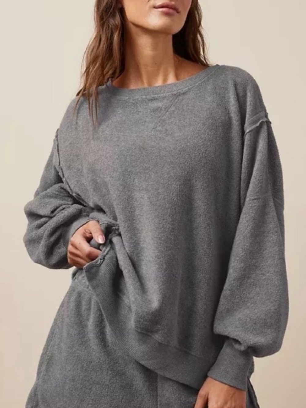 American Eagle Oversized Big Hug Waffle Sweatshirt Size Medium Gray